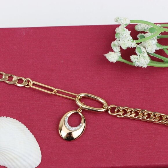 Chunky Rose Gold Chain Bracelet with Dangle Charm Accent, XPBL0722 - Picture 6 of 12